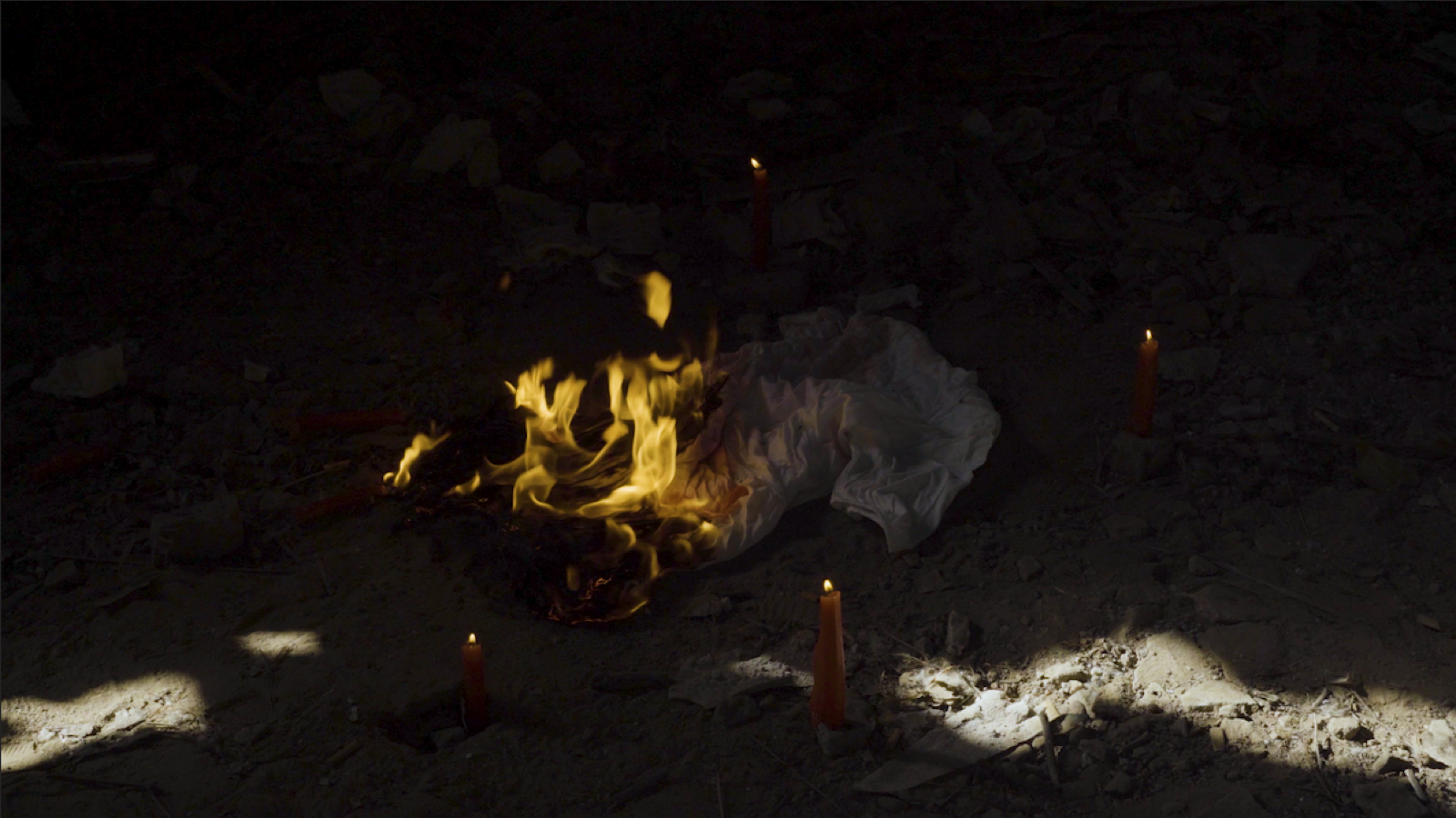 Figure illuminated at night