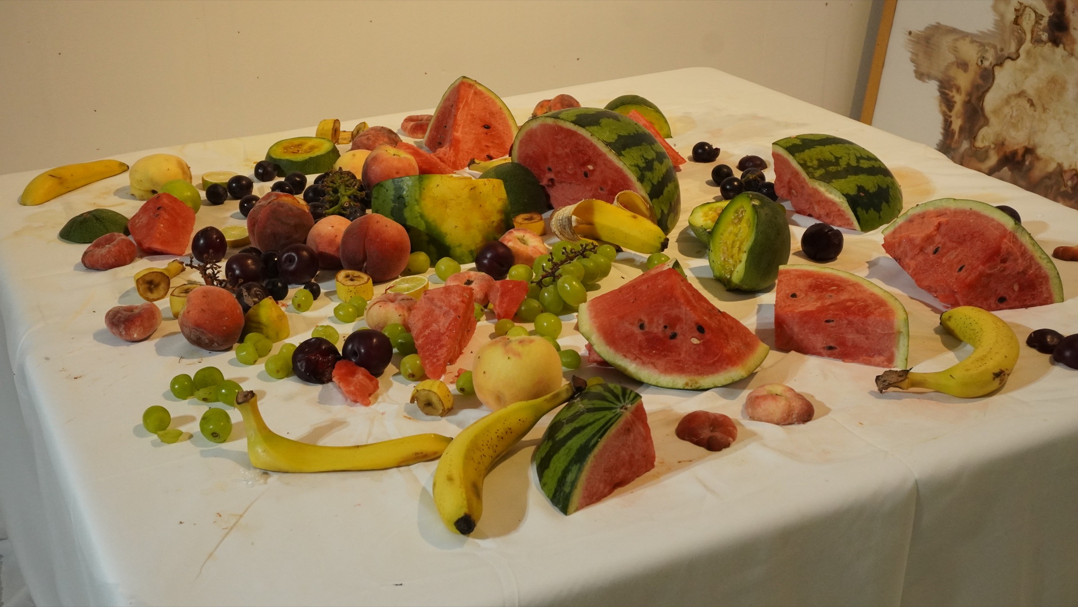 Fresh fruit and flowers prepared for the installation